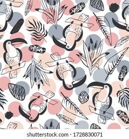 Tropical birds seamless pattern. Vector background.