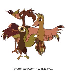 Tropical birds. Tukan, parrot, flamingo, hummingbird, bright, hand-drawn