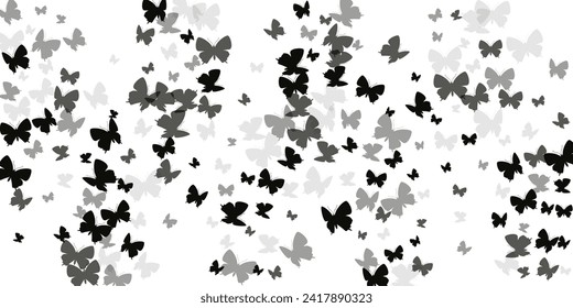 Tropical black butterflies isolated vector illustration. Spring cute moths. Decorative butterflies isolated baby background. Sensitive wings insects patten. Fragile creatures.