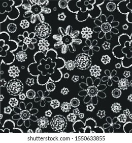 Tropical black daisy plants and flowers seamless pattern, background Colorful textile fabric print.Isolated vector illustration