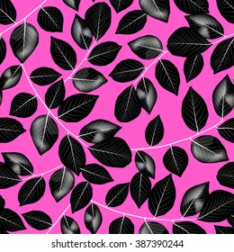 Tropical black leaves in a seamless pattern .