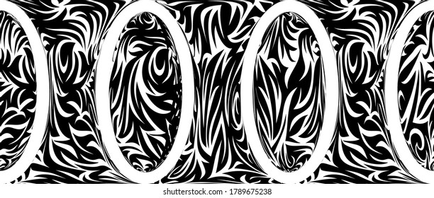 Tropical black and white seamless pattern with exotic palm leaves. Vector illustration.