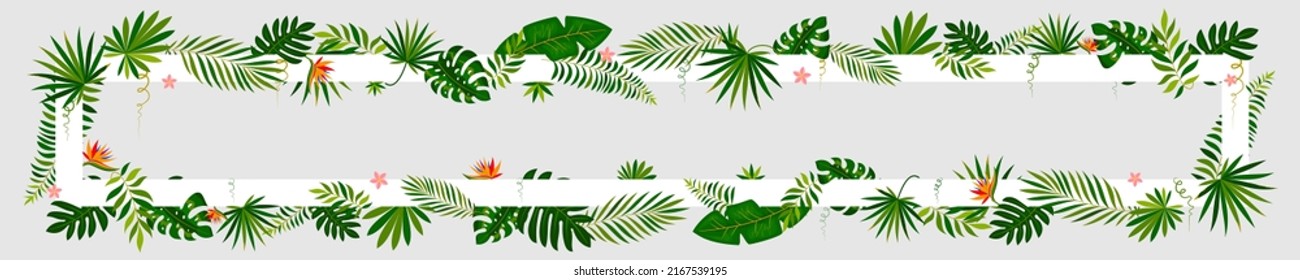 Tropical blossom leaf flower paper cut frame flat. Exotic light banner fresh plant design cosmetics ads background news board. Floral invitation wedding holiday travel love paradise island isolated