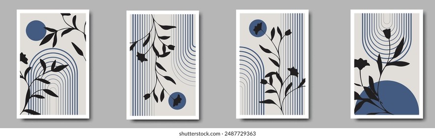 Tropical blue botanical wall art vector. Abstract art background with leaves and  hand painting design for wall decor, poster and wallpaper.
