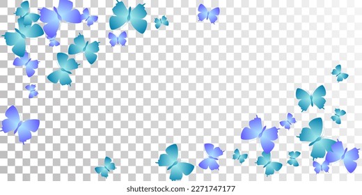 Tropical blue butterflies abstract vector wallpaper. Spring vivid moths. Decorative butterflies abstract kids background. Delicate wings insects patten. Garden creatures.