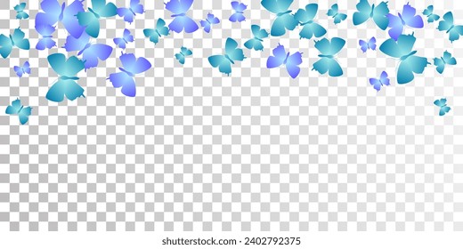 Tropical blue butterflies abstract vector wallpaper. Summer beautiful moths. Wild butterflies abstract kids background. Gentle wings insects patten. Fragile creatures.