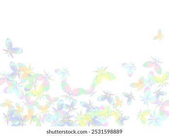 Tropical blue butterflies flying vector illustration. Spring beautiful insects.   Insect and star repeated ornament.