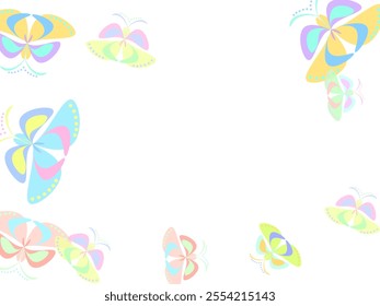Tropical blue butterflies flying vector illustration. Spring beautiful insects.  Art Nouveau style. Vintage style.
