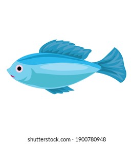 Tropical blue fish icon. Cartoon of tropical blue fish vector icon for web design isolated on white background