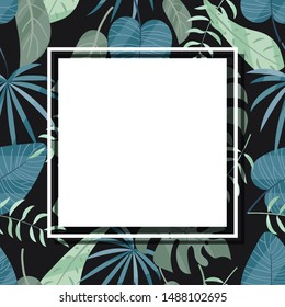 tropical blue leaves pattern background for your text vector illustration hand draw