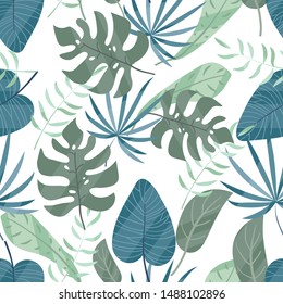 tropical blue leaves pattern background vector illustration hand draw