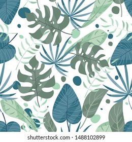 tropical blue leaves pattern background vector illustration hand draw