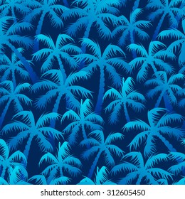 Tropical blue palm forest in a seamless pattern.
