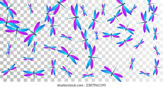 Tropical blue purple dragonfly cartoon vector background. Summer ornate insects. Fancy dragonfly cartoon fantasy wallpaper. Tender wings damselflies patten. Garden creatures