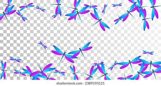 Tropical blue purple dragonfly cartoon vector background. Summer vivid insects. Fancy dragonfly cartoon children wallpaper. Tender wings damselflies graphic design. Tropical creatures