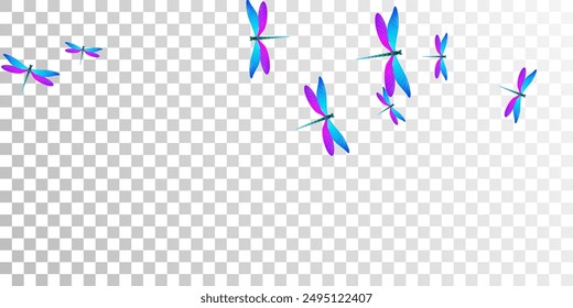 Tropical blue purple dragonfly cartoon vector background. Summer colorful insects. Fancy dragonfly cartoon fantasy wallpaper. Sensitive wings damselflies patten. Nature creatures