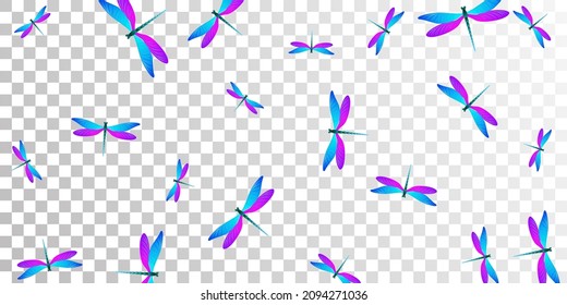 Tropical blue purple dragonfly flat vector illustration. Spring little damselflies. Simple dragonfly flat kids background. Gentle wings insects patten. Tropical beings