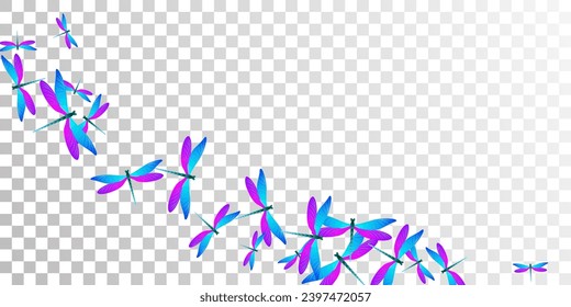 Tropical blue purple dragonfly flat vector background. Spring pretty insects. Detailed dragonfly flat children wallpaper. Delicate wings damselflies patten. Tropical beings
