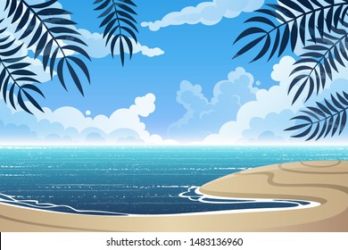 Tropical blue sea and a beach vector background.