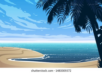 Tropical blue sea and a beach vector background.