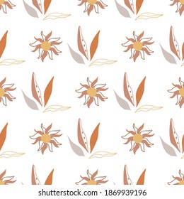 Tropical boho pattern. Botanical earth tone boho foliage line art drawing. Abstract Plant Art design minimal nature