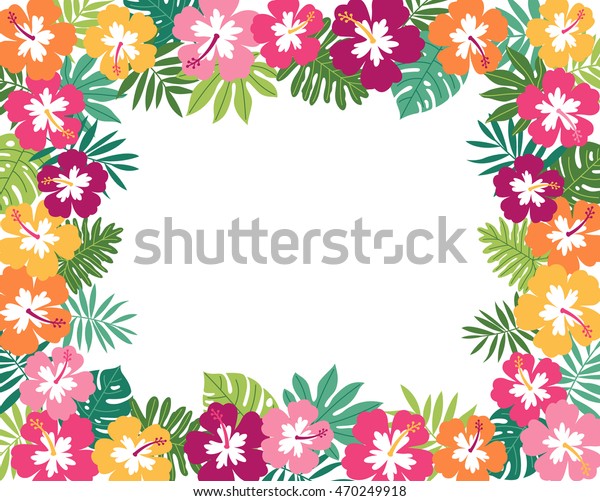 Tropical Border Frame Hibiscus Leaves On Stock Vector (Royalty Free ...