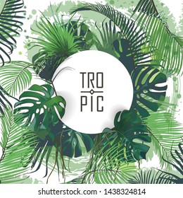 Tropical border leaves foliage plant bush floral arrangement nature backdrop isolated on white background. Vector watercolor illustration