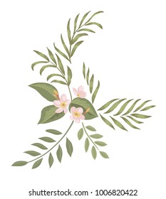 Tropical botanical bouquet. Leaves and flowers.