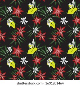 Tropical botanical Floral seamless. Pattern for fashion prints, swimwear, backgrounds, websites, wallpaper, crafts.