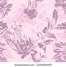 Tropical botanical leaf pattern vector prints, Two-color vector floral pattern. Design for wallpaper, wrapping paper, background, fabric. Vector seamless pattern with decorative climbing flowers.