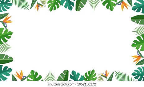 Tropical botanical leaves. surround decoration frame (white background, 16: 9 ratio)