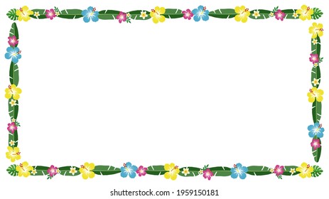 Tropical botanical leaves. surround decoration frame (white background, 16: 9 ratio)