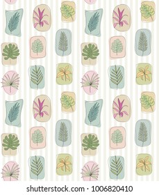 Tropical botanical leaves. Vector print. Seamless pattern.