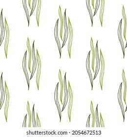 Tropical botanical outline shapes seamless pattern on white background. Nature wallpaper. Design for fabric, textile print, wrapping, cover. Vector illustration.