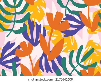 Tropical botanical seamless pattern design - exotic plants illustration vector eps 10 for background, fabric print, packaging, wrapping paper, banner, and more