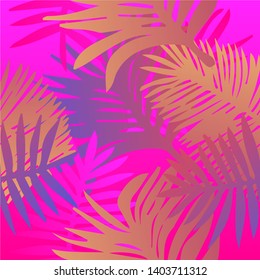 Tropical botanical seamless vector pattern with palm leaves. Vivid neon gradient colors, synthwave/ vaporwave/ retrowave 80s-90s style aesthetics.