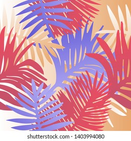 Tropical botanical seamless vector pattern with palm leaves. Vivid neon gradient colors, synthwave/ vaporwave/ retrowave 80s-90s style aesthetics.