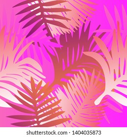 Tropical botanical seamless vector pattern with palm leaves. Vivid neon gradient colors, synthwave/ vaporwave/ retrowave 80s-90s style aesthetics.