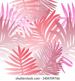 Tropical botanical seamless vector pattern with palm leaves. Vivid neon gradient colors, synthwave/ vaporwave/ retrowave 80s-90s style aesthetics.