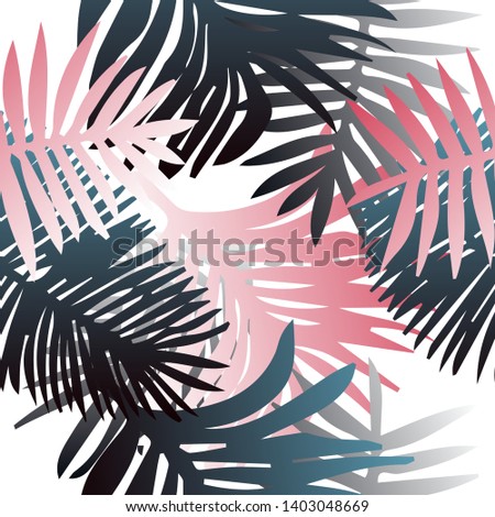Tropical botanical seamless vector pattern with palm leaves. Vivid neon gradient colors, synthwave/ vaporwave/ retrowave 80s-90s style aesthetics.