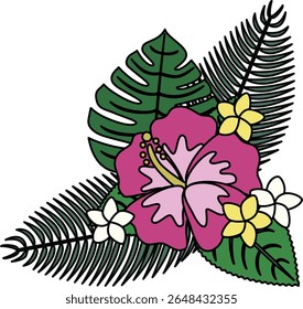 Bouquet tropical de hibisco e plumeria