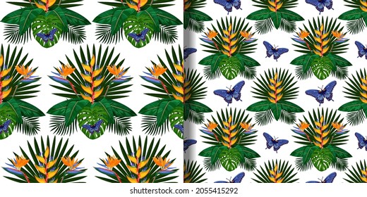 Tropical Bouquet seamless patterns set for textile prints