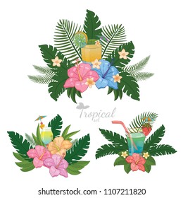 Tropical bouquets with cocktails on a white background.You can use it for flyers, banners and menus, as well as for any other design