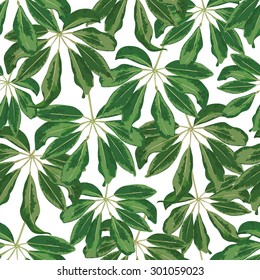 Tropical branches with leaves seamless pattern. Vector background