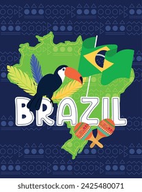 Tropisches Brasilien-Poster mit Karte Vektor-Illustration