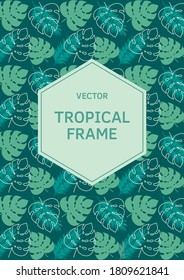Tropical bushes, plants and herbs rectangle frame in modern flat style. Frame template for cards, posters, banners