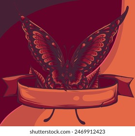 Tropical butterfly with colorful wings on white background.