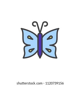 Tropical butterfly filled outline icon, line vector sign, linear colorful pictogram isolated on white. Butterfly with antenna symbol, logo illustration. Pixel perfect vector graphics
