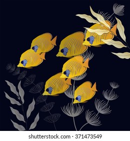 Tropical butterfly fish. Sea depths - vector wallpaper.