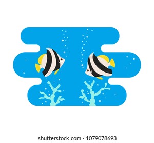 Tropical butterfly fishes on blue background. Vector illustration